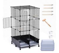 Flight Bird Cage with Wheels, Large Metal Parakeet Cage with Slide-Out Trays, Perches, Bowls & Bird Toys, Indoor Bird Cage for Cockatiel, Budgie, Lovebird, Finch & Small Birds, 25.5"L x 25.5"W x 46"H
