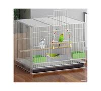 Flight Cage Spacious Metal Bird Cage Pull Tray Multiple Feeding Doors Foldable Design for Parrots Small Birds(White,Large)