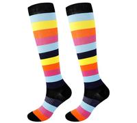 Flight Compression Socks for Women Men Compression Rainbow Socks Knee High Compression Stockings Circulation Best Support for Athletic Running Cycling Travel(Stripe)