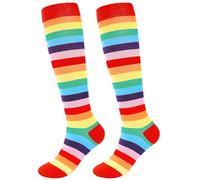 Flight Compression Socks for Women Men Compression Rainbow Socks Knee High Compression Stockings Circulation Best Support for Athletic Running Cycling Travel(Rainbow)