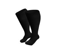flight compression socks for women Plus Size Compression Socks For Women And Men Knee High Support Wide Calf Stockings extra wide compression socks (Black, XXL)