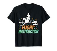 Flight Instructor, Witch Riding Broomstick Halloween Costume T-Shirt