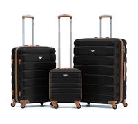 Flight Knight 45x36x20cm Cabin Case with Medium and Large Size Check-in Hold Luggage - Set of 3 - Black / Tan
