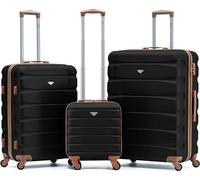 Flight Knight 45x36x20cm Cabin Case with Medium & Large Size Check-in Hold Luggage in True Black Flight Knight True Black Cabin