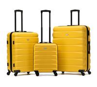 Flight Knight 55x40x20cm Cabin Carry On Luggage with Medium Case and Large Size Check-in Hold Suitcase - Set of 3 - Yellow / Black