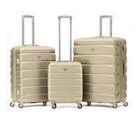 Flight Knight 55x40x20cm Cabin Carry On Luggage with Medium Case and Large Size Check-in Hold Suitcase - Set of 3 - Champagne