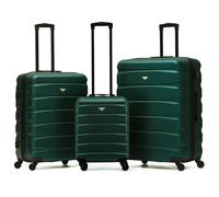 Flight Knight 55x40x20cm Cabin Carry On Luggage with Medium Case and Large Size Check-in Hold Suitcase - Set of 3 - Forest Green / Black