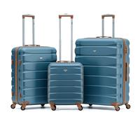 Flight Knight 55x40x20cm Cabin Carry On Luggage with Medium Case and Large Size Check-in Hold Suitcase - Set of 3 - Blue / Tan