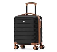 Flight Knight Carry On Suitcase Hardside Built in TSA Lock & USB Port Silent Double Spinner Wheels Maximum Underseat Carry-On Bag for American & United Approved Airlines(18x14x8,Black/Tan)