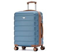Flight Knight Carry On Suitcase Hardside With Built In TSA Lock & USB Port Lightweight Luggage Silent Double Spinner Wheels Maximum Carry-On Bag Size For American & United Approved Airlines, Blue/Tan