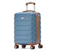 Flight Knight Carry On Suitcase Hardside With Built In TSA Lock & USB Port Lightweight Luggage Silent Double Spinner Wheels Maximum Carry-On Bag Size For American & United Approved Airlines, Blue/Tan