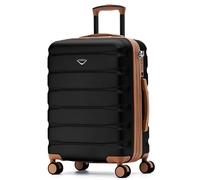 Flight Knight Carry On Suitcase Hardside With Built In TSA Lock & USB Port Lightweight Luggage Silent Double Spinner Wheels Maximum Carry-On Bag Size For American & United Approved Airlines, Black/Tan