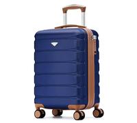 Flight Knight Carry On Suitcase Hardside With Built In TSA Lock & USB Port Lightweight Luggage Silent Double Spinner Wheels Maximum Carry-On Bag Size For American & United Approved Airlines, Navy/Tan