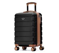 Flight Knight Carry On Suitcase Hardside With Built In TSA Lock & USB Port Lightweight Luggage Silent Double Spinner Wheels Maximum Carry-On Bag Size For American & United Approved Airlines, Black/Tan