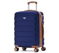 Flight Knight Carry On Suitcase Hardside With Built In TSA Lock & USB Port Lightweight Luggage Silent Double Spinner Wheels Maximum Carry-On Bag Size For American & United Approved Airlines, Navy/Tan