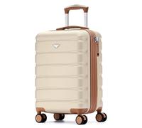 Flight Knight Carry On Suitcase Hardside With Built In TSA Lock & USB Port Lightweight Luggage Silent Double Spinner Wheels Maximum Carry-On Bag Size For American & United Approved Airlines, Cream/Tan