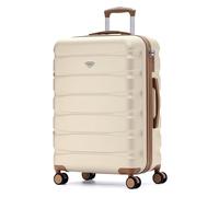 Flight Knight Luggage Sets TSA Lock Silent Double Spinner Wheels Suitcase With Case Maximum Carry On Bag Size For Virgin & South West Approved Airlines( 4 Piece Set (18"/24"/27"/31"),Cream/Tan )