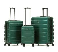 Flight Knight Set of 3 Hard Shell Suitcase Cabin & Check in Cases with TSA Lock - Set of 3 - Forest Green / Black