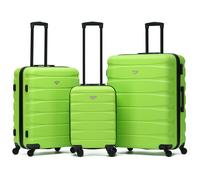 Flight Knight Set of 3 Hard Shell Suitcase Cabin & Check in Cases with TSA Lock - Set of 3 - Green / Black