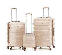 Flight Knight Set of 3 Trunk Luggage for Holidays Check in with 40x30x20cm Carry on, Medium & Large Hold Suitcase Durable and Lightweight Travel Trolley 8-Wheel Spinner TSA Lock