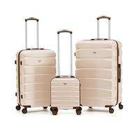Flight Knight Set of 3 Trunk Luggage for Holidays Check in with 40x30x20cm Carry on, Medium & Large Hold Suitcase Durable and Lightweight Travel Trolley 8-Wheel Spinner TSA Lock