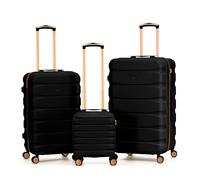 Flight Knight Set of 3 Trunk Luggage for Holidays Check in with 40x30x20cm Carry on, Medium & Large Hold Suitcase Durable and Lightweight Travel Trolley 8-Wheel Spinner TSA Lock