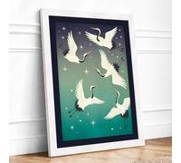 Flight of the Cranes Coastal Framed Wall Art Print A4 White