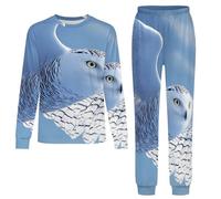 Flight Of The Snowy Snowy Owl Pyjamas Set 2 Pieces Sleepwear Nightwear Long Sleeve Pajama Tops Pants Girls Boys 8-9Y