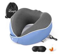 Flight Pillow Travel Pillows for Airplane Aeroplane Pillow Memory Foam 360 Degree Neck Support Ergonomic Neck Cushion Travel Bag, Eye Mask and Ear Plugs, Blue