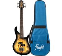 Flight Rock Series Mini Bass Ukulele Poplar Burl Solid Body Electric Bass Ukulele with Deluxe Gig Bag