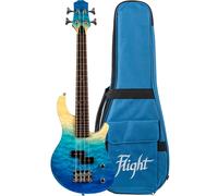 Flight Rock Series Mini Bass Ukulele Transparent Blue Solid Body Electric Bass Ukulele with Gig Bag