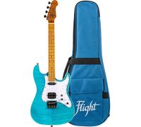 Flight Rock Series Pathfinder Baritone Ocean Blue Electric Solid-Body Ukulele with Gig Bag
