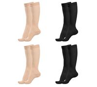 Flight Socks, 4 Pairs L/XL Compression Socks for Women, Graduated Support Varicose Veins Socks, Circulation Boost, All-Day Wear, Swelling Relief, Compression Stockings, (2 Black 2 Skin)