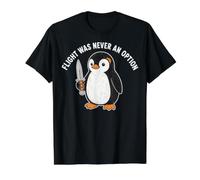 Flight was Never an Option Funny Penguin with Knife Value Graphic T-Shirt, Men, Black, S