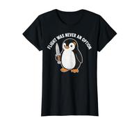 Flight was Never an Option Funny Penguin with Knife Value Graphic T-Shirt, Women, Black, S
