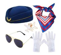 Flights Attendant Brooch - Stewardess Costume Hat, Gloves Sunglasses Accessory | Striped Scarf Beret Badge Supplies for Women Airplane Crew Party Role-play Performance
