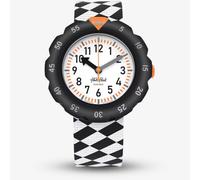 Flik Flak Race Flag Black & White Chequered Fabric Watch FPSP069