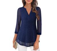 Flikity Blouses for Women UK for Work Office Womens Business Casual Tops Spring Fall Professional Interview Clothes 3/4 Sleeve Dressy Long Shirts for Leggings Sheer Wedding Party Dark Blue Stripe M