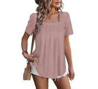 Flikity Ladies Blouses Square Neck Puff Short Sleeve Top Woman Tunic Top to Wear with Leggings Blouses for Women UK Going Out Tops L Dark Pink