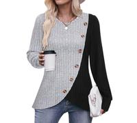 Flikity Long Sleeve Tops Women, Crew Neck Womens Jumpers Pullover Sweater for Women Going Out Tops Ladies Lightweight Jumpers Size 8-10 Spring Autumn Winter Clothes Grey S