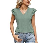 Flikity Summer Tops for Women UK, Lace V Neck Womens T Shirts Short Sleeve Blouses Evening Tops for Women UK Ladies Tops Size 16-18 Casual Work Tops Office Wear Green L