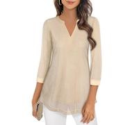 Flikity Womens Blouses Dressy Tops for Women UK 3/4 Sleeve Shirts Sequin Sparkly Tops Evening Party Top Mesh Sheer Layered Glitter Tunic Tops Wedding Night Out Boutique Clothing Champagne M