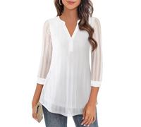 Flikity Womens Blouses & Shirts for Work Professional 3/4 Sleeve Ladies Tops Business Casual Dress Shirts Fashion 2024 Office Interview Clothes Chiffon Tunics Tops for Leggings Stripe White S