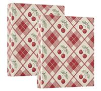 FLildon Cherry Berry Gingham 3 Ring Binders, Round Rings, Holds 200 Sheets, 1.5 Inch 3 Ring Binders with 3 Interior PVC Clear Pockets and Anti-Slip Metal Clip
