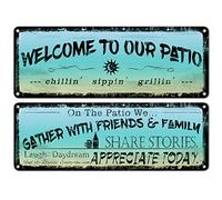 flinelife Welcome to Our Patio Metal Sign, 16 x 6,Outdoor Decoration for Patio, Porch, Pool,Outdoor Wall Decor
