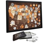flinelife Wooden State Quarter Collection Map Display, 16x12, 50 States & 6 Territories, Comes With 60 Clear Plastic Coin Capsules for Storage, Perfect For State Quarter Lover and Families Gift