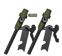 Flint and Steel Fire Starter Kit,2PCS 5-in-1 Multifuctional Fire Steel with Compass Scale Scraper Whistle Magnesium Ferrocium Rod Fire Striker Flint Fire Starter for Travelling Camping Hiking