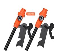 Flint and Steel Fire Starter Kit,2PCS 5-in-1 Multifuctional Fire Steel with Compass Scale Scraper Whistle Magnesium Ferrocium Rod Fire Striker Flint Fire Starter for Travelling Camping Hiking
