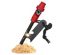 Flint and Steel Fire Starter Kit, 5-in-1 Multifuctional Fire Steel with Compass Scale Scraper Whistle Magnesium Ferrocium Rod Fire Striker Flint Fire Starter for Travelling Camping Hiking