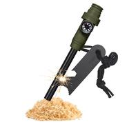 Flint and Steel Fire Starter Kit, 5-in-1 Multifuctional Fire Steel with Compass Scale Scraper Whistle Magnesium Ferrocium Rod Fire Striker Flint Fire Starter for Travelling Camping Hiking